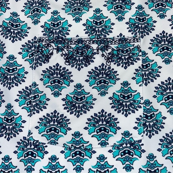 Cabana Life Napa Embroidered Tunic Dress Sz MD Blue 3/4 Sleeve Keyhole Neck UPF - Picture 11 of 12